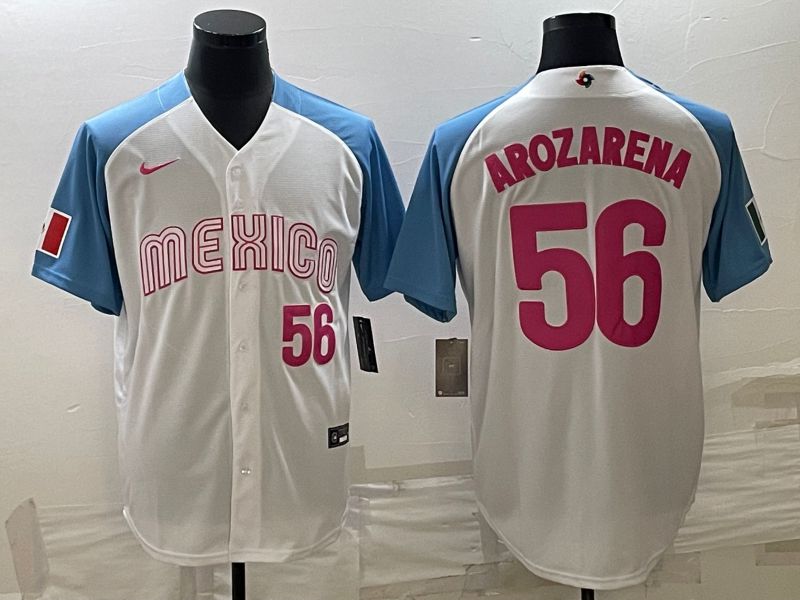 Men 2023 World Cub Mexico 56 Arozarena White blue Nike MLB Jersey12